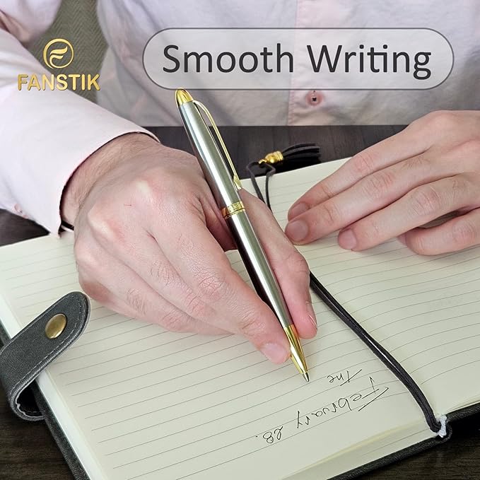 Customized BallPoint pen with name (MADE IN USA), stainless steel, Silver and gold, luxury engraved pen personalized for men and for women. (BallPoint Silver-Gold)