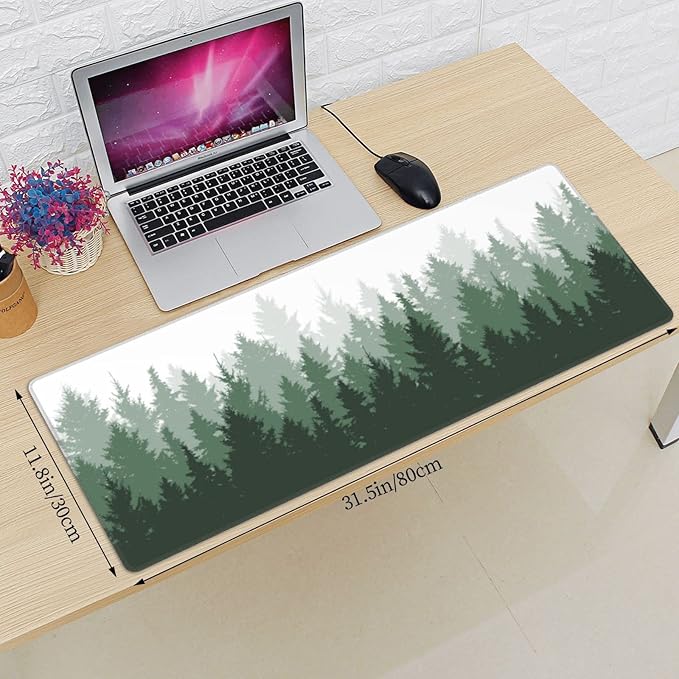 Green Tree Forest Gaming Mouse Pad Non Slip XL Large Mousepad Stitched Edge Rubber Base Desk Mat for Laptop PC Computer