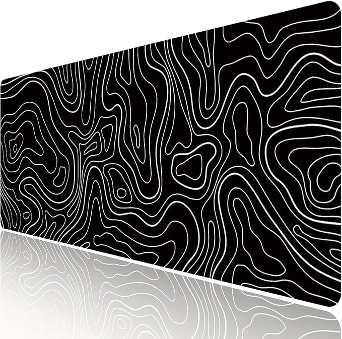 Large Gaming TOPO Keyboard Mouse Pad Black Topographic Mouse Pad with Anti-Slip Rubber Base, Extended XXL Long Gaming Mousepad Big Mouse Pads for Desk,31.5 X 11.8 Inch