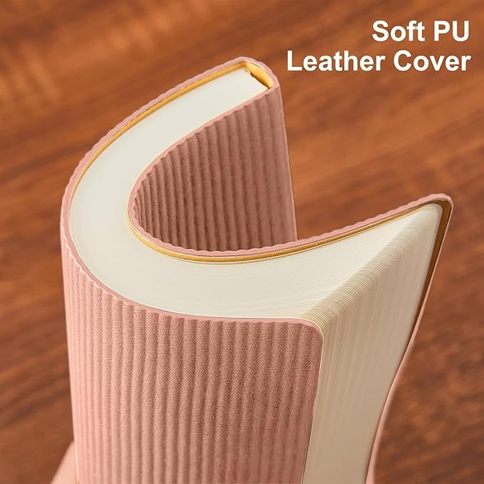Lined Journal Notebook for Work College Ruled Note Book 5.79"x8.27" A5 PU Leather Daily Journaling 216 Pages for Women Men Writing Home School Supplies Business (Pink)