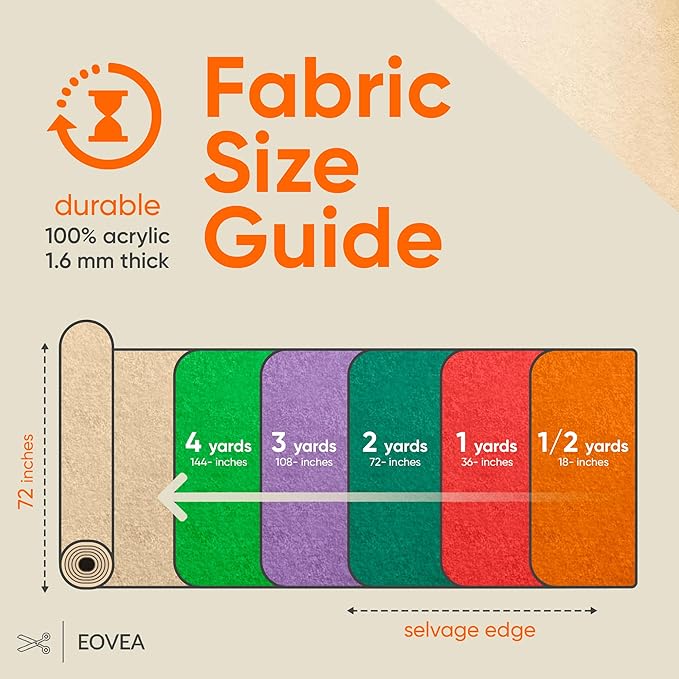 EOVEA | Acrylic Felt Fabric by The Yard - Non-Stiff, Soft Material - 72" Wide - 1.6mm Thick Felt Sheets for DIY Crafts, Sewing, Upholstery, Cushion, Padding(Sand Beige, 2 Yard)