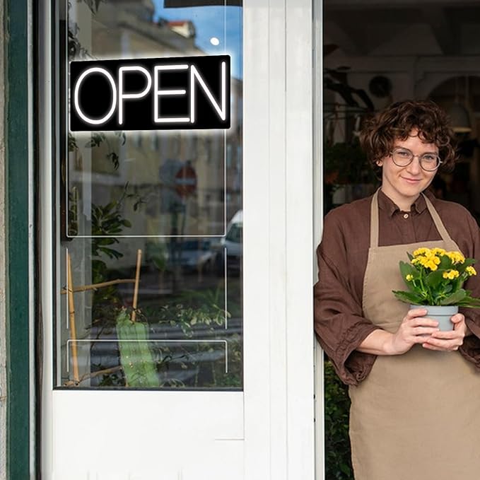 Open Signs for Business, LED Neon Open Sign 16 Inch 12V/2A Ultra Bright Lighted Open Sign Electric Light Up Open Sign for Business Storefront Window Glass Door Retail Shop Store Bar Salon Restaurant White