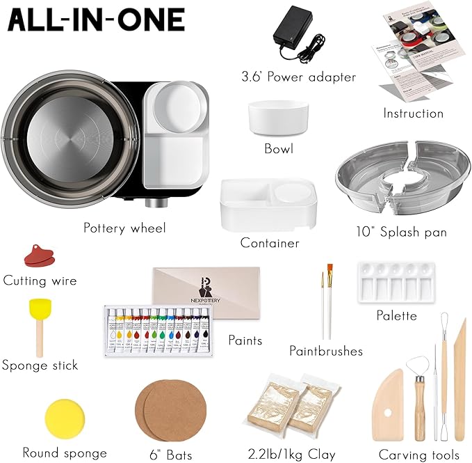 Pottery Wheel for Kids Adults and Beginners - Complete Pottery Set for Teen with 6" Turntable, 2.2lb Clay, Art Supplies Sculpting Tools, Christmas Craft Gifts for Teens Adults (Grey)