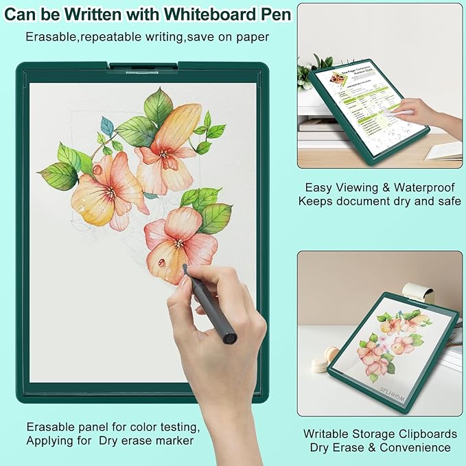 Clipboard with Storage,Three-Tier Box Clipboards(Letter Size),Storage Clipboard with Clip Form Holder Clipboards,Dry Erase Clip Boards 8.5x11 with Storage for Office School Supplies Clip Board-Emerald