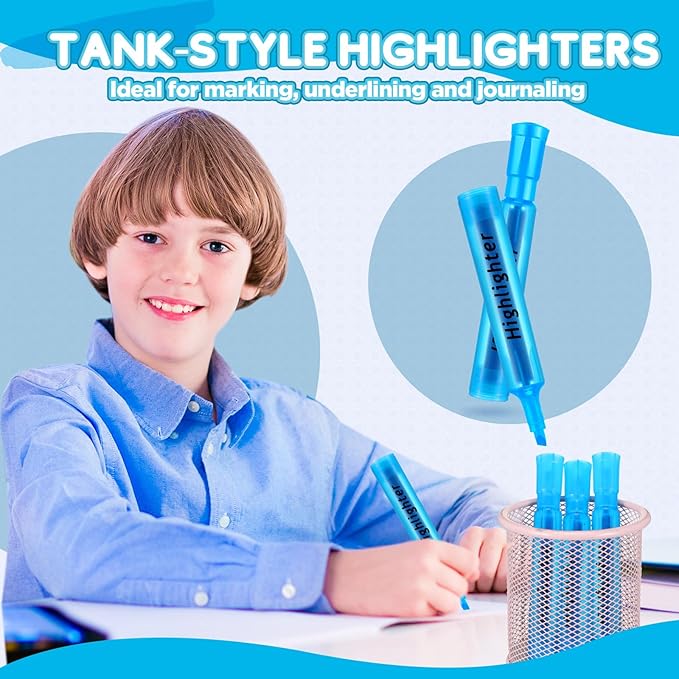 Qilery 72 Pack Highlighters Bulk, Tank Style Chisel Tip Highlighters Markers Quick Drying for Kids and Adult Coloring, Classroom Home Office School Supplies (Blue)
