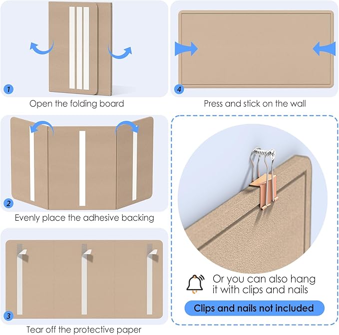 MaxGear Bulletin Board 35" x 17.5", Foldable Small Felt Board Vision Board Supplies, Cork Board for Office, Home, School, Pin Boards for Walls Decorative Picture Framed Display Board Beige Brown