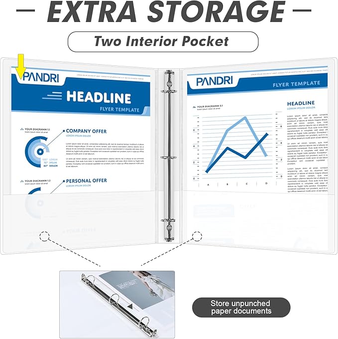 3 Ring Binder 1.5 Inch, PANDRI 6 Pack 1.5-Inch Binder Fits Letter Size 8.5'' x 11'' Paper, Versatile Binders for Office Home School, 2 Pockets, White