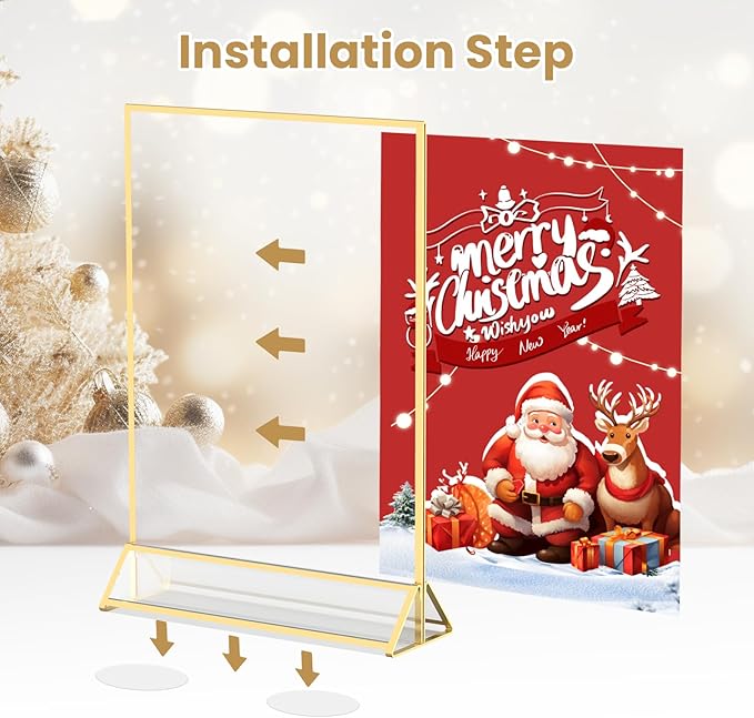 Acrylic Sign Holder 8.5X11 Gold Frames Double-Sided Gold Picture Frames Flyer Holder for Menu Holder Wedding Table Number Holder Photo Frames with Double Sided Stickers-3 Pack