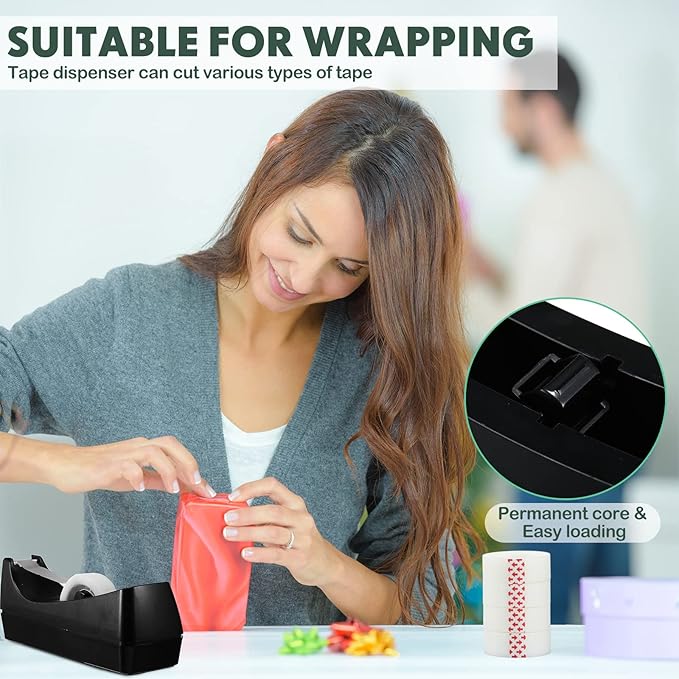 Yahenda 10 Pack Desktop Tape Dispenser Non Skid Base with Transparent Invisible Tape and Replacement Cores for Wrapping Home School Office Supplies