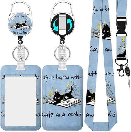 Cat Badge Holder Reel Lanyard,ID Card Badge Holder Retractable Name Tag Clips for Doctor Nurse Teacher Office Student