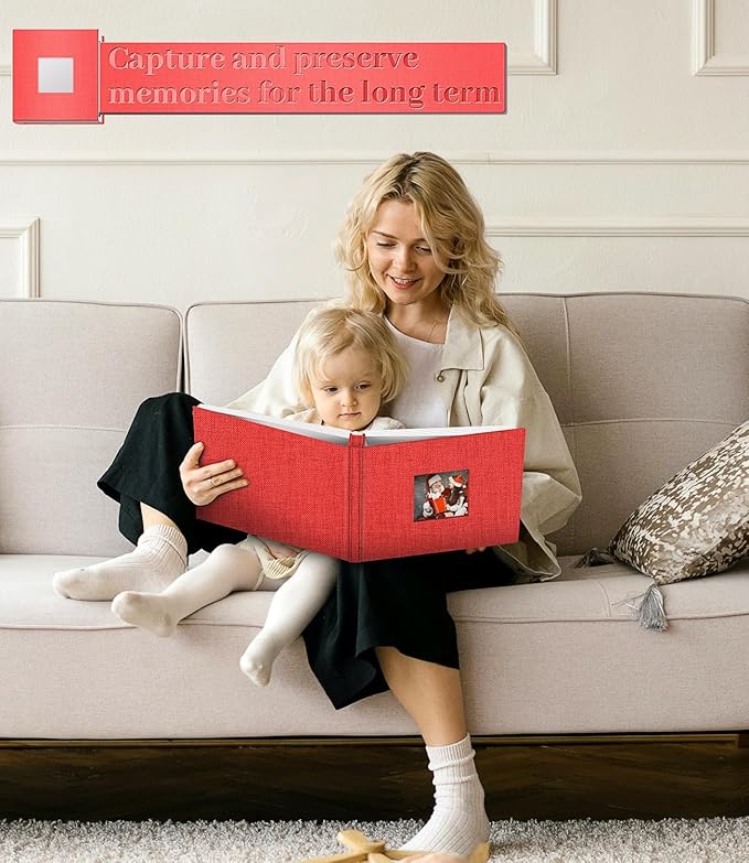 Photo Album Self Adhesive Scrapbook Album for 3x5 4x6 5x7 8x10 Pictures,120 Pages Linen Cover with Display Window DIY Photo Book,Ideal Gifts for Family Travel Wedding Baby