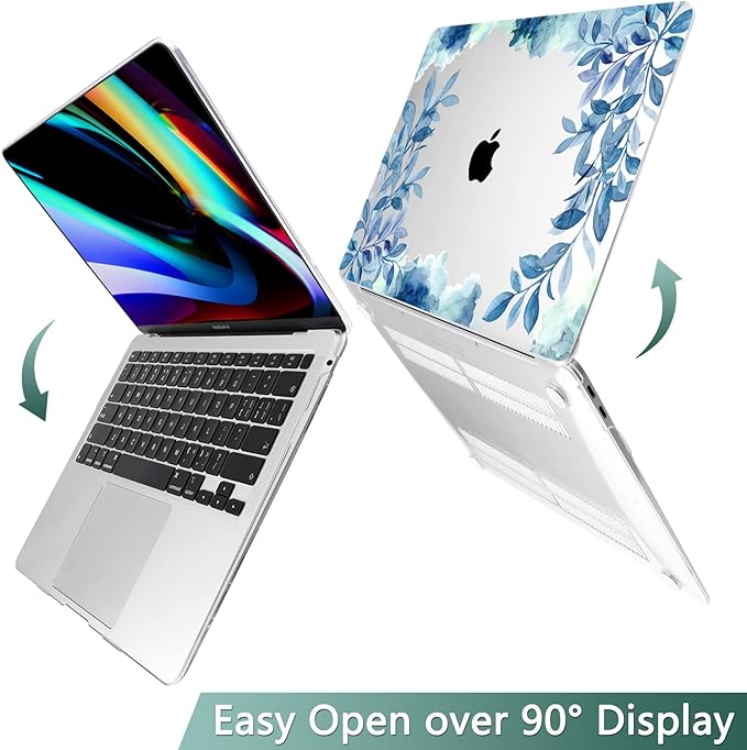 TWOLSKOO Compatible with MacBook Pro 13 inch Case 2022 2021 2020-2016 A2338 M2/M1 A2251 A2289 A2159 A1989 A1706, Plastic Hard Shell Cover & Keyboard Skin & Screen Protector, Blue Floral