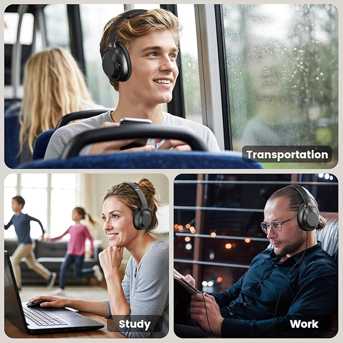 Riibox Y7Pro Hybrid Active Noise Cancelling Headphones, LDAC Hi-Res Audio, 75H Playtime, Deep Bass, Customize EQ via App, Comfort Fit Wireless Over-Ear Bluetooth Headphones for Home Office Travel