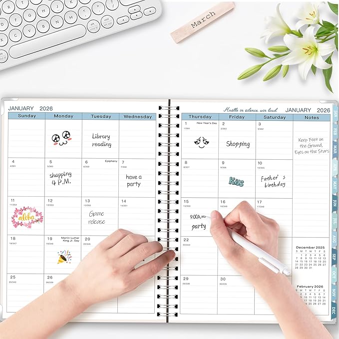 GuassLee Large 2026 Planner, Weekly and Monthly Planner from January 2026-December 2026, 8.5"x 11" Calendar Agenda Book with Back Pocket, Stickers for Home Office School Supplies, A4 Size, Khaki