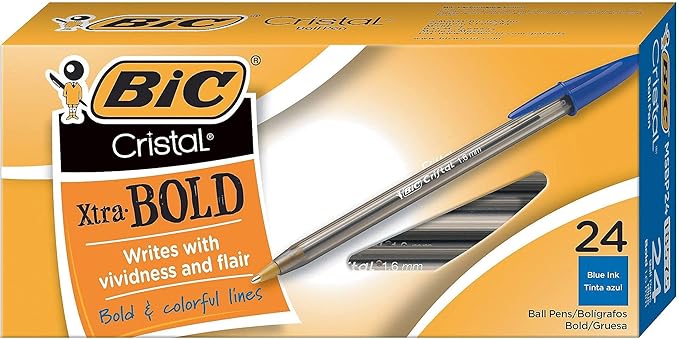 BIC Cristal Xtra Bold Ballpoint Pen, Bold Point (1.6mm) For Vivid And Dramatic Lines, Blue, 24-Count