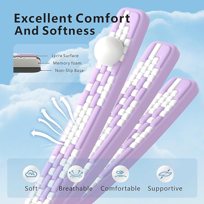 MEKASS Keyboard Wrist Rest, Ergonomic Wrist Pad, Soft Memory Foam Keyboard Hand Rest with Non-Slip Base, Easy Typing, Pain Relief, Comfort Support for Office Work Gaming Accessories (Purple White)