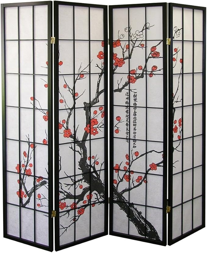 NicBex Room Divider 4 Panel Room Dividers with Oriental Style Partition Room Dividers and Folding Privacy Screens Wall Divider for Home, Office, Room Separation,71" W x 2" D x 71" H, Black