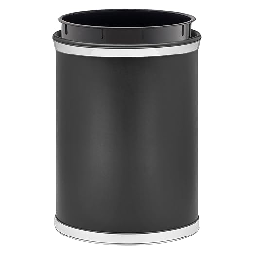Kraftware Sophisticates Oval Wastebasket with Plastic Liner, Adding Classic Style to The Bathroom and All Other Rooms in The Home or Office, 13 Quart Capacity, Black with Polished Chrome Trim