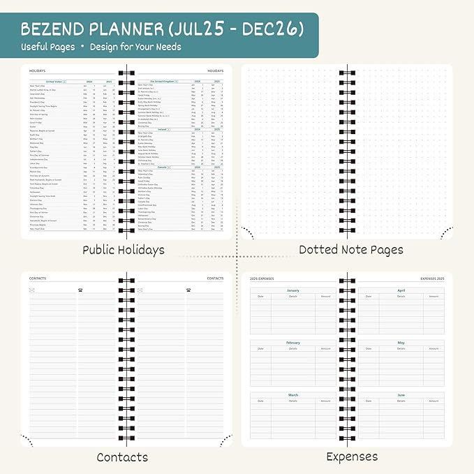 BEZEND Pocket Planner 2026 Weekly and Monthly (3.5" x 6") Small Calendar Book for Purse (Jul 25-Dec 26) with Daily Appointment, Storage Pocket, Pen Holder, Spiral, PU Leather Softcover - Black