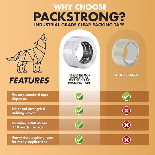 Packstrong Industrial Grade Clear Packing Tape 84 Rolls - 110 Yards per Roll - 2" Wide x 2 mil Thick, Acrylic Adhesive Tape for Box Office Moving Packaging Shipping