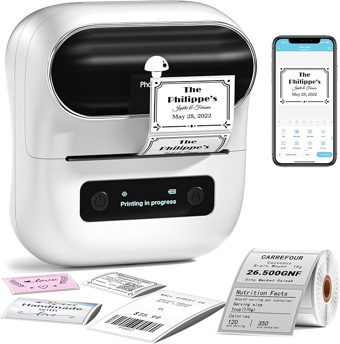 Phomemo Label Maker, M220 Barcode Printer, Bluetooth Thermal Label Printer, with Multiple Templates, Fonts, and Icons for Home, Kitchen, School, Office Organization