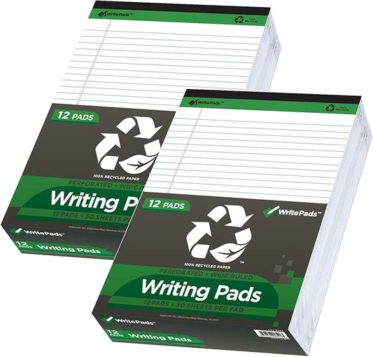 KAISA Legal Pad Writing Pads,Wide Ruled, 8.5"x11.75" Wide Ruled, 56GSM Paper Notepads, 12pads (White 24pad, 8.5x11.75inch)