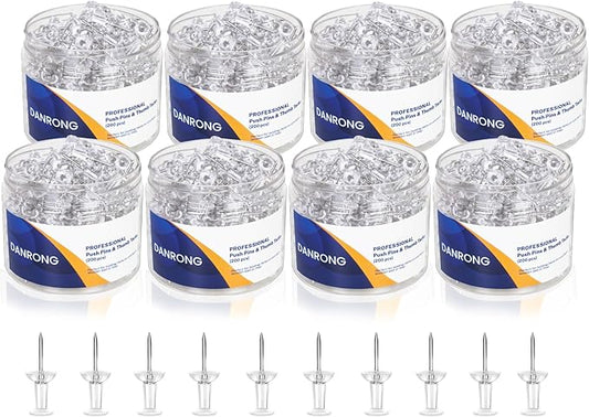 1600 PCS Clear Push Pins, Standard Thumb Tacks for Bulletin Board, Steel Point and Clear Plastic Head, Pin Tacks for Wall Cork Board Maps Photos Calendar Hangings, Office School Supplies