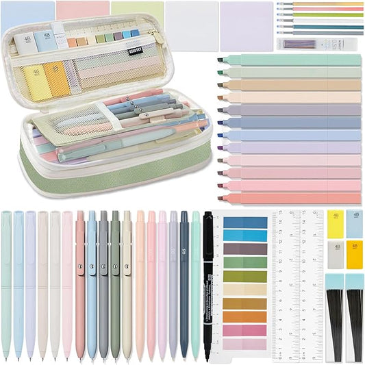 52 PCS Aesthetic School Supplies with Highlighters, Mechanical Pencils, Color Ink Gel pens, Pencil Case, Bible Study Supplies, Pens Pencils and Highlighters Set, Stationary Set for Student
