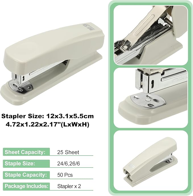 M&G Office Desktop Stapler, 25 Sheet Capacity Basic Staplers Jam Free Standard Stapler Office Accessories Supplies with Two Binding Modes for Home Office Classroom, Gray, 2 Pcs