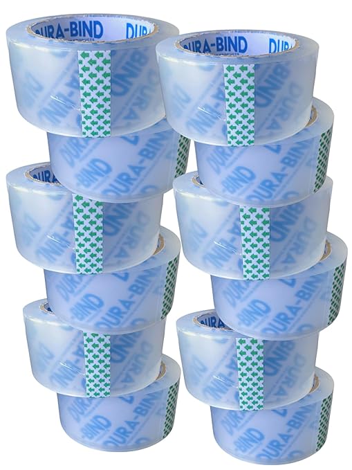 Durabind Heavy Duty Packing Tape 12 Pack. Rolls are 60 Yards x 2in. Tough Clear Tape for Shipping, Packing, Moving, Mailing, and All Box Types. Professional Grade. (12)
