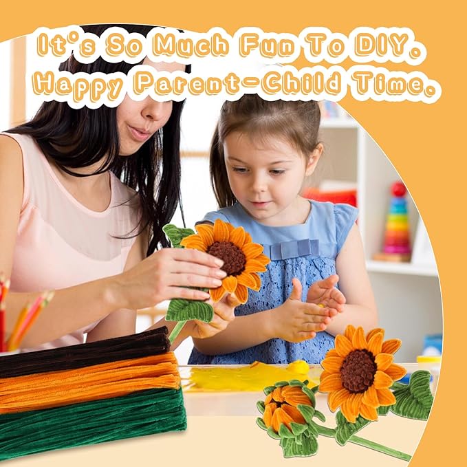 UzecPk 190PCS Pipe Cleaner Sunflower Kit for Crafts, Pipe Cleaners for Crafts, Pipe Cleaner Flowers Crafts, Pipe Cleaners for Flowers, Craft Supplies Kit, Ideas for Art Project Activity