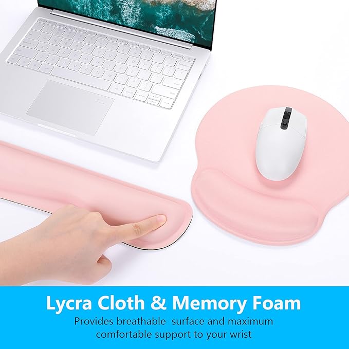 Dapesuom Keyboard Wrist Rest and Mouse Pad with Wrist Support, Cute Memory Foam Cushion for Keyboard and Mouse Set, Ergonomic Desktop Pad Rests with Non Slip Base for Easy Typing & Pain Relief, Pink
