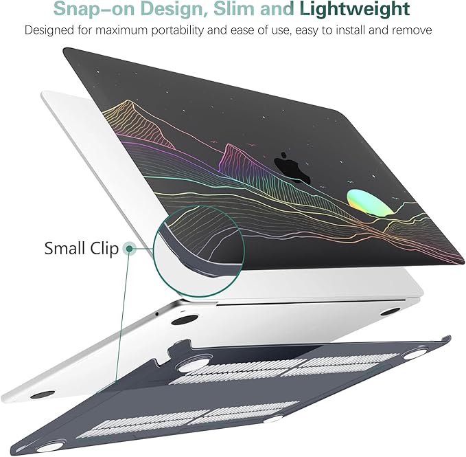 KEROM Clear Black Case for MacBook Air 13 inch 2021-2018 M1 A2337 A2179 A1932, Plastic Hard Shell Case & Keyboard Cover for MacBook Air 13.3 inch, Sunrise