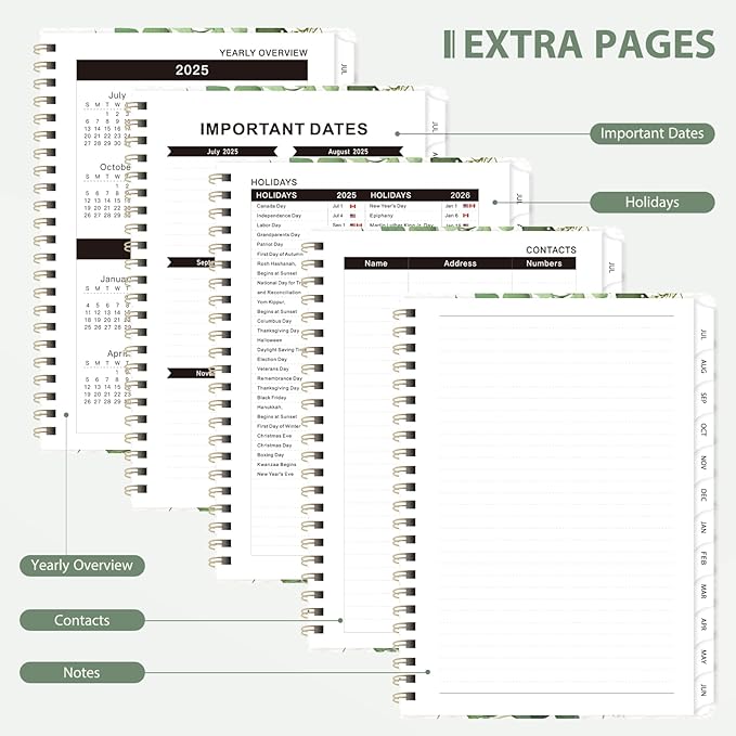 Planner 2025-2026 for Women & Men, Weekly and Monthly Calendar Notebook (July 2025 - June 2026), Hardcover Spiral Bound School Teacher Student Planner with Tabs, Inner Pocket, A5 (6.3" x 8.5")