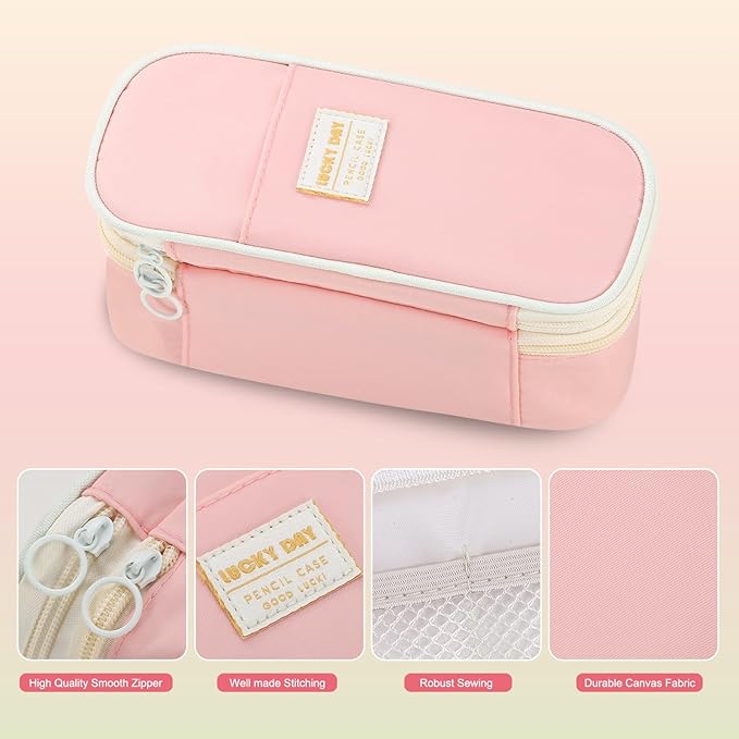 Pencil Case for Girls Kids Teens Adults Big Pencil Bag with Zipper Big Pen Pouch Large Stationery Pen Case Organizer for School Pink