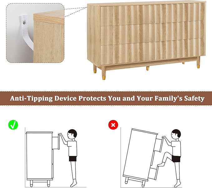 Fluted 6 Drawer Dresser, 53" Wide Modern Storage Chest of Drawers, Wood Drawer Organizer for Bedroom, Living Room, Hallway