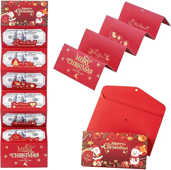 Christmas Cash Gift Envelopes 5 Slots, Christmas Cash Gift Envelopes，christmas Card Book with Tassel & Santa Card Supplies,2025 New Creative Cashs Surprise Envelope for Checks or Cards(StyleA,5pcs)