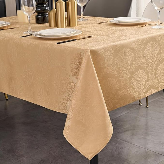 Romanvicky Christmas Jacquard Tablecloth Gold Flower Pattern Rectangle Table Cloth Spill Proof Wrinkle Resistant Polyester Table Cover for Dining, Party, Thanksgiving Decoration, 60 x 84 Inch