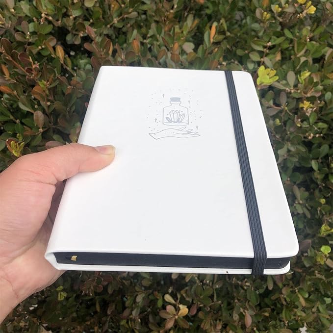 BUKE Dotted Journal A5 Hardcover Notebook- 160 Dot Grid Pages 150g Black Paper - Black PU Leather Hardcover 5.75" x 8.5" and Gift Box Mystery Bottles (BKB-2)