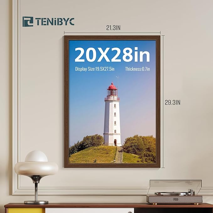 20x28 Picture Frame 4 Pack - Brown Wood, 20 x 28 Poster Frame for Gallery, Home and Office, Horizontal and Vertical Wall Hanging