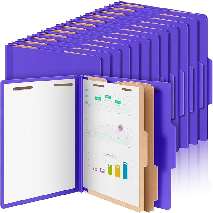 36 Pcs Classification Folders Letter Size, 2 Divider Pressboard File Folders with 3. 5 Inch Expansion, 2 Prongs Fastener, Heavy Duty Office File Organizers for Teachers, Medical (Purple)