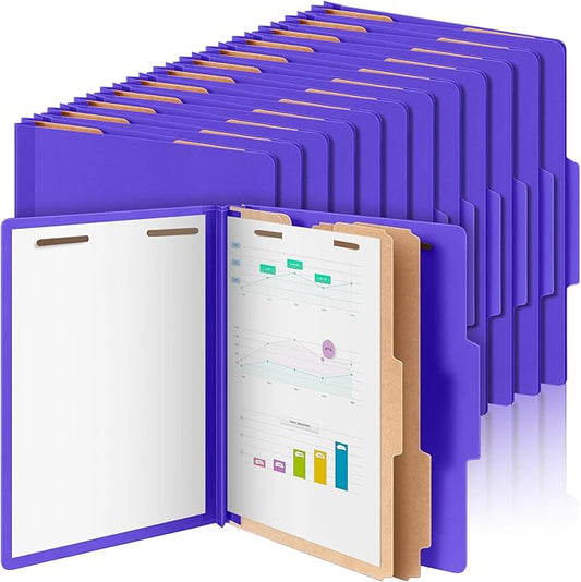36 Pcs Classification Folders Letter Size, 2 Divider Pressboard File Folders with 3. 5 Inch Expansion, 2 Prongs Fastener, Heavy Duty Office File Organizers for Teachers, Medical (Purple)
