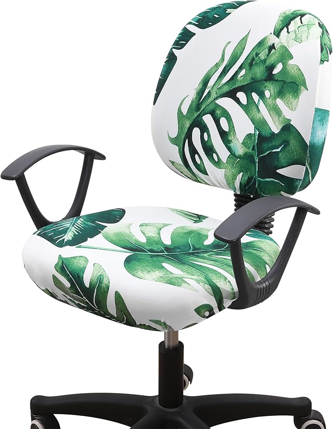 Smiry Stretch Printed Office Computer Chair Covers, Universal Washable Removable Desk Rotating Chair Slipcovers Protector, Seat + Backrest Cover - Green