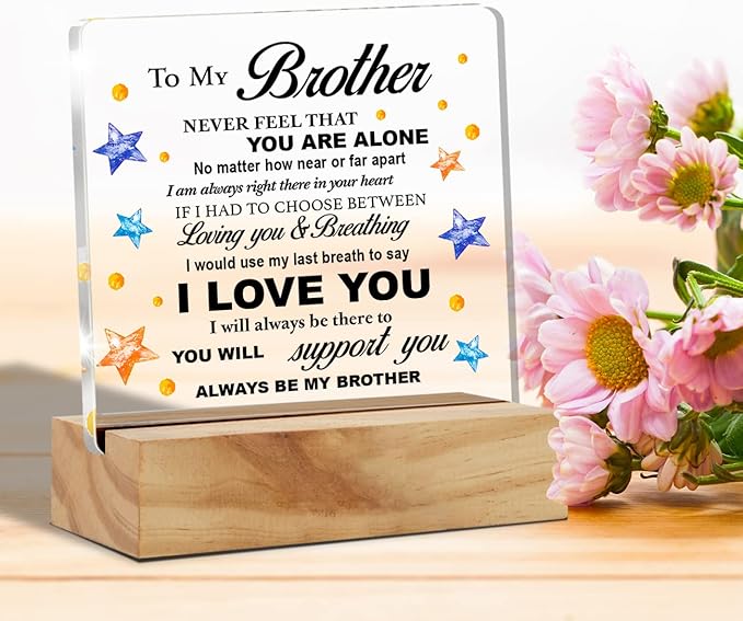 Bifez Brother Decorative Signage, Acrylic Desk Plaque with Wood Stand, 4x4 inches, Meaningful Gift for Home & Office