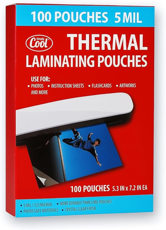 5MIL Thermal Laminating Sheets (100 Count) 5.3x7.2 inch, Photo Size Dry-Erase Friendly Laminating Pouches, Compatible with Laminators, Crystal Clear Laminated Finish