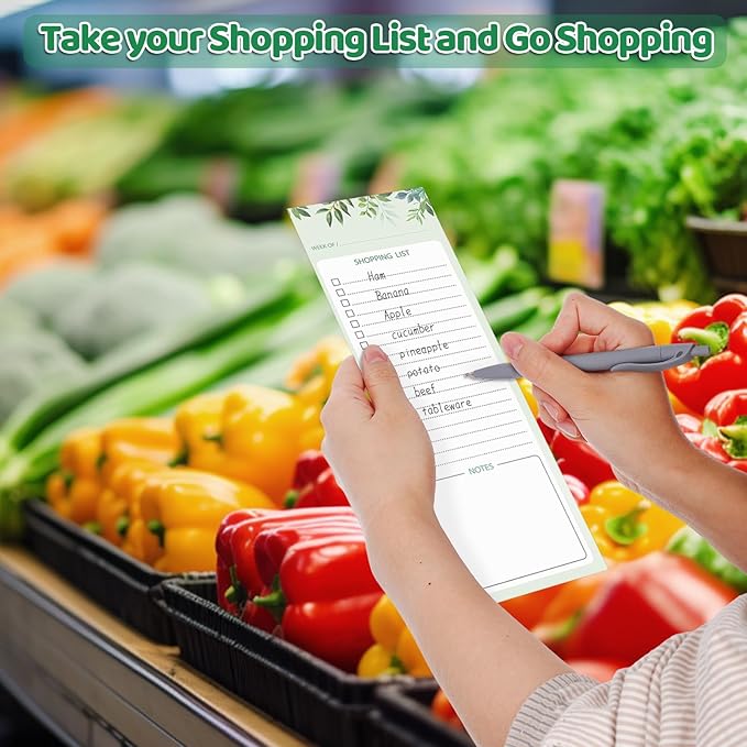 Meal Planner for fridge with Pen Holder, 60 Sheets 7x10'' Magnetic Meal Planner and Grocery List Undated Weekly Meal Planner with Tear off Shopping List for Meal Planning and Shopping, Green Leaf