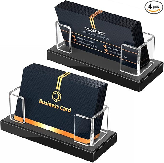 NIUBEE Acrylic Business Card Holder: Clear Plastic Business Cards Display Stand for Desk - Gift Card Organizer for Office 4 Pieces
