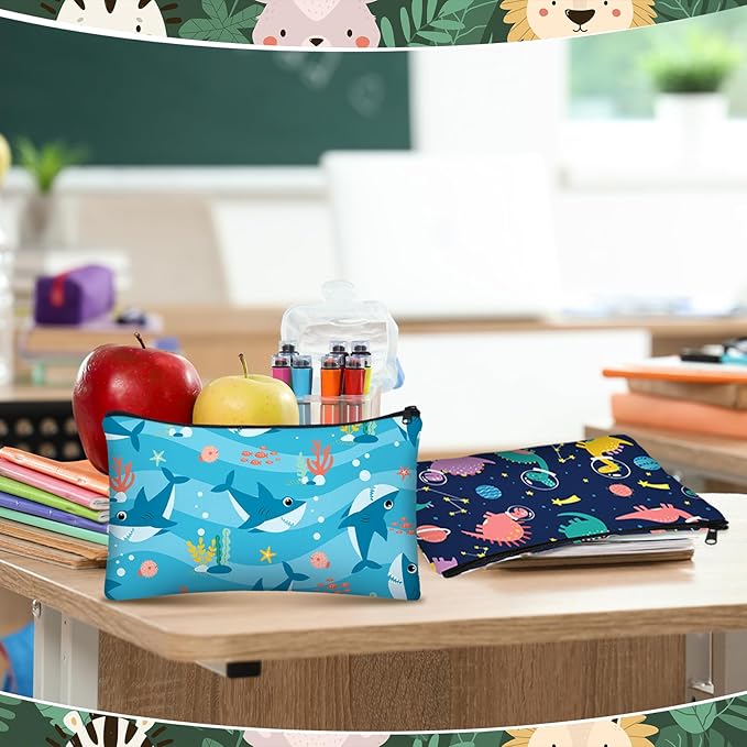36 Pcs Cartoon Animal Pencil Case Bulk Cute Cartoon Pencil Pouch Multicolor Canvas Pen Bag Organizer with Zipper Stationery Back to School Supplies(Funny)