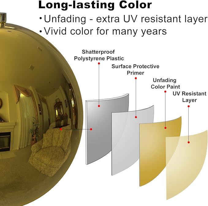 Gold 8.0" Extra Large Christmas Ornaments - Christmas Tree Decoration Balls Shatterproof Hanging Shiny Balls for Birthday Holiday Wedding Decorations Set of 2pcs