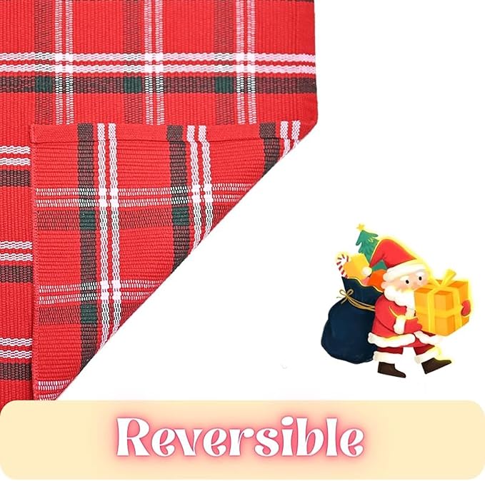 Ckorzen Red Green and White Plaid Rug, 2' x 4'3" Christmas Front Porch Outdoor Rug, Handwoven Cotton Washable Rug for Layered Door Mats, Holiday Entryway and Home Décor